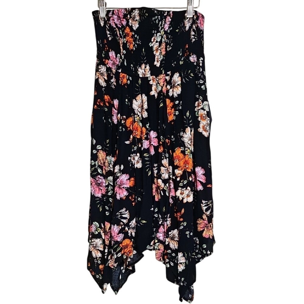Torrid Floral Dress Pockets Navy Blue Bright Floral Print Size 00 (M/L) EUC